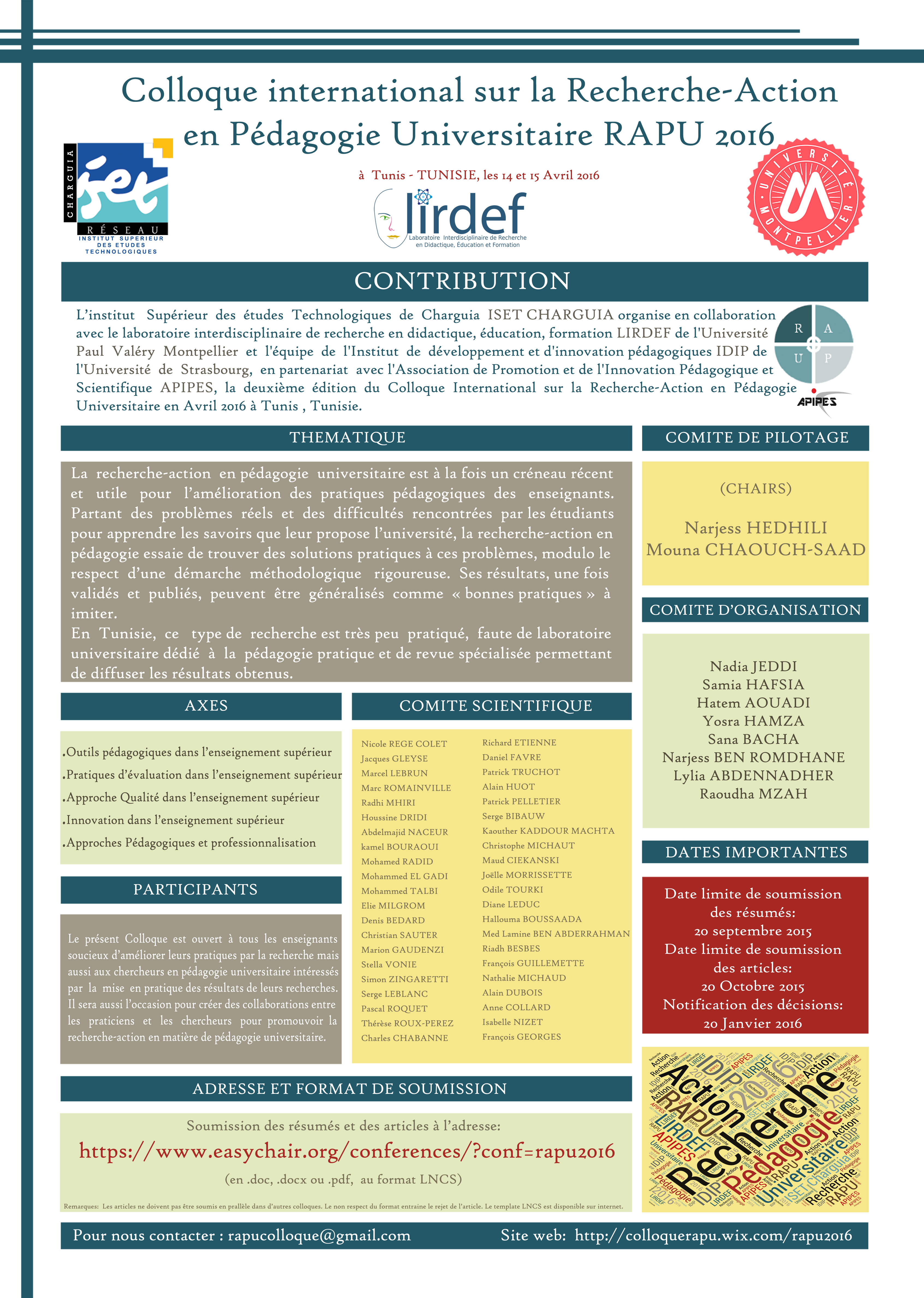 Affiche officielle du colloque RAPU 2016